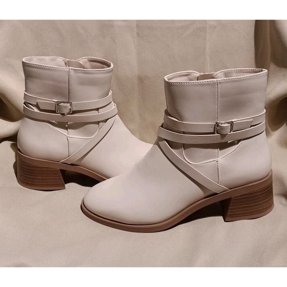 Soda Strappy Women Round Toe Low Block Heel Ankle Boot with Side Zipper 7.5 - Picture 5 of 5